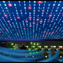 router switch and binary streams, illustration