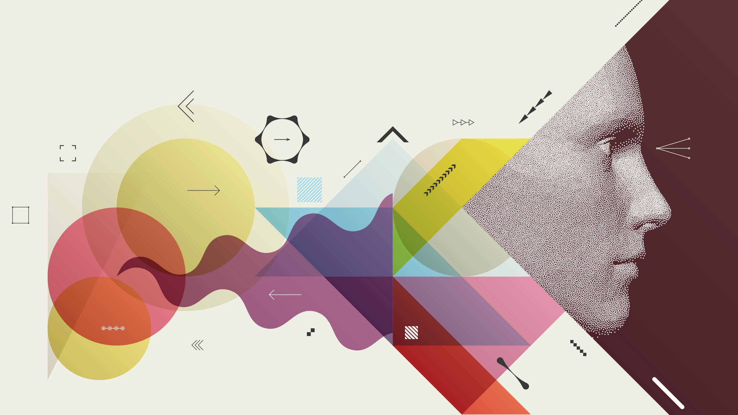 face in profile next to geometric patterns, illustration