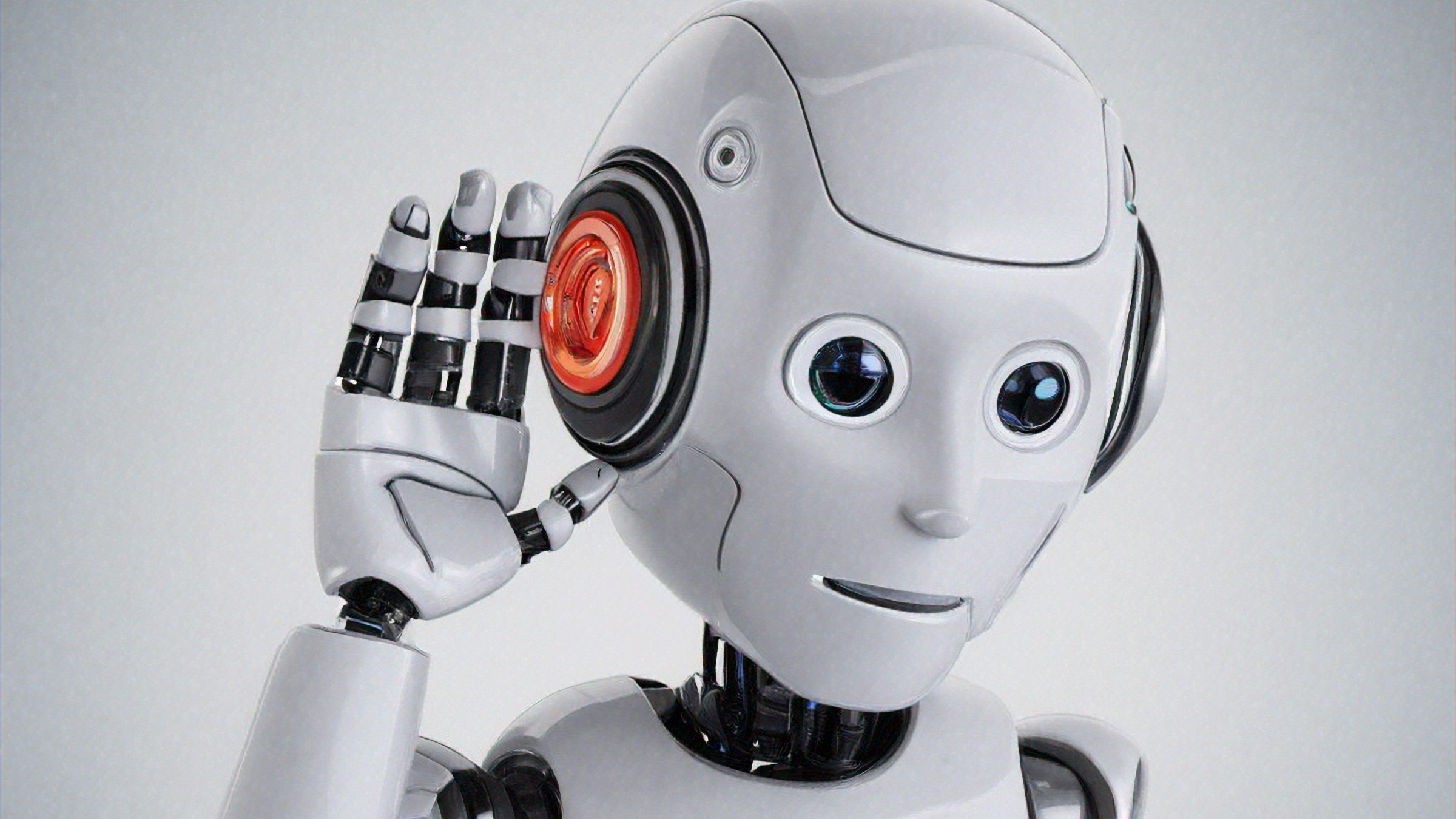 robot holding a hand to its ear, illustration