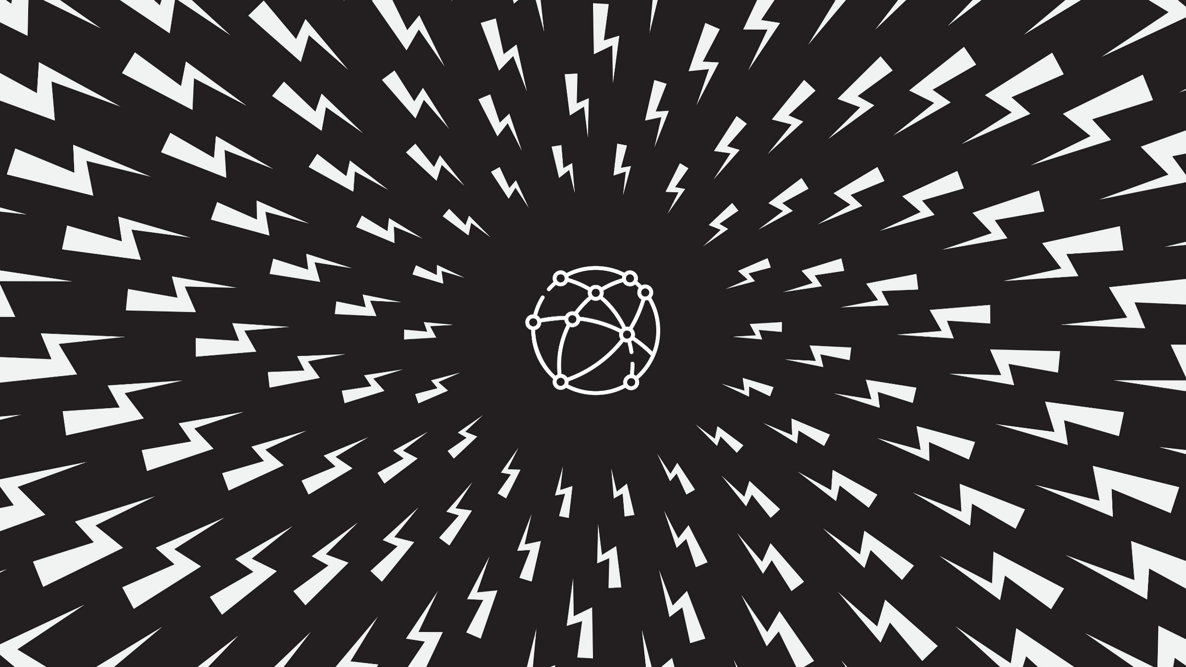 flash shapes surround a network icon, illustration