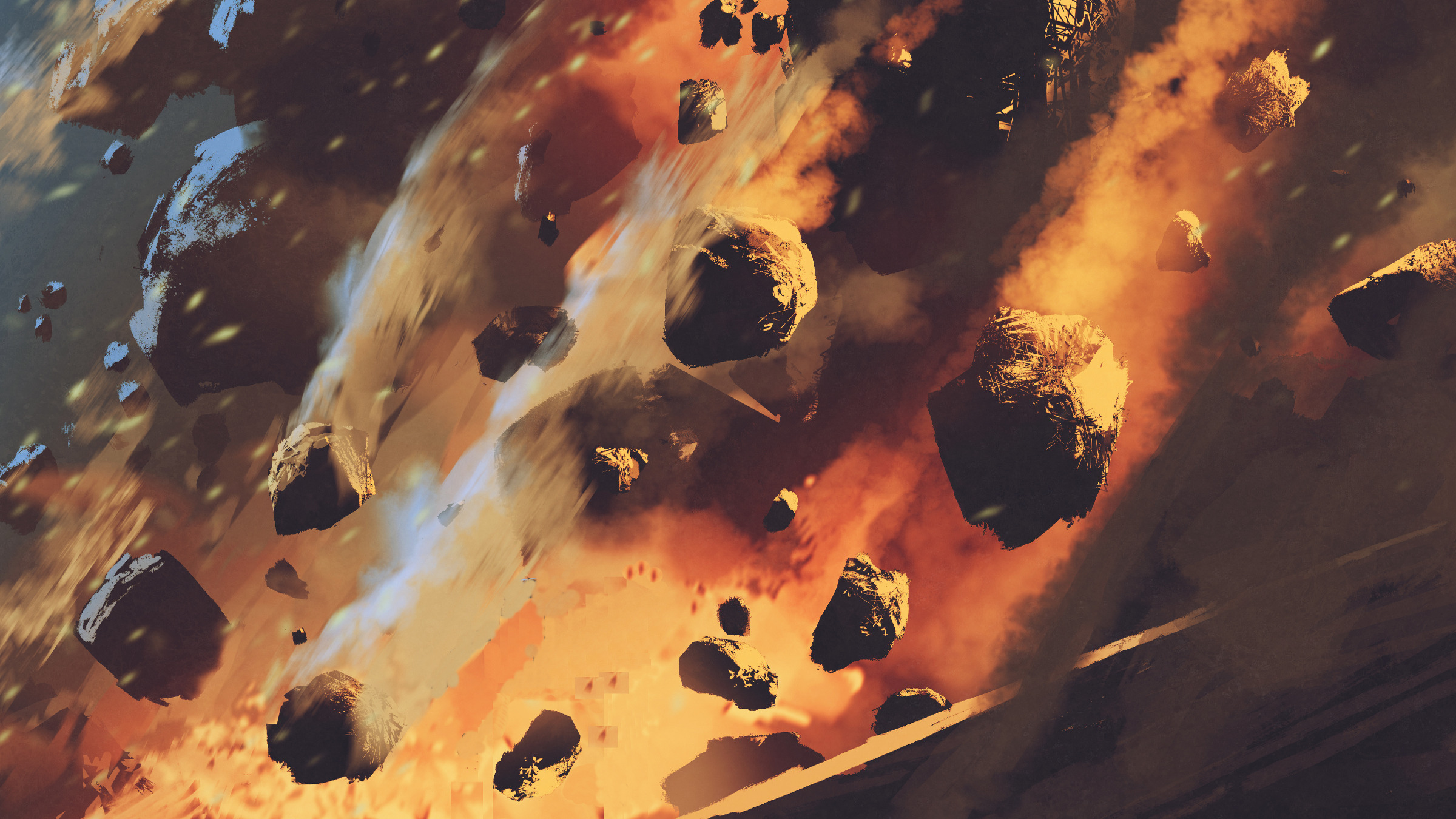 volcano landslide, illustration