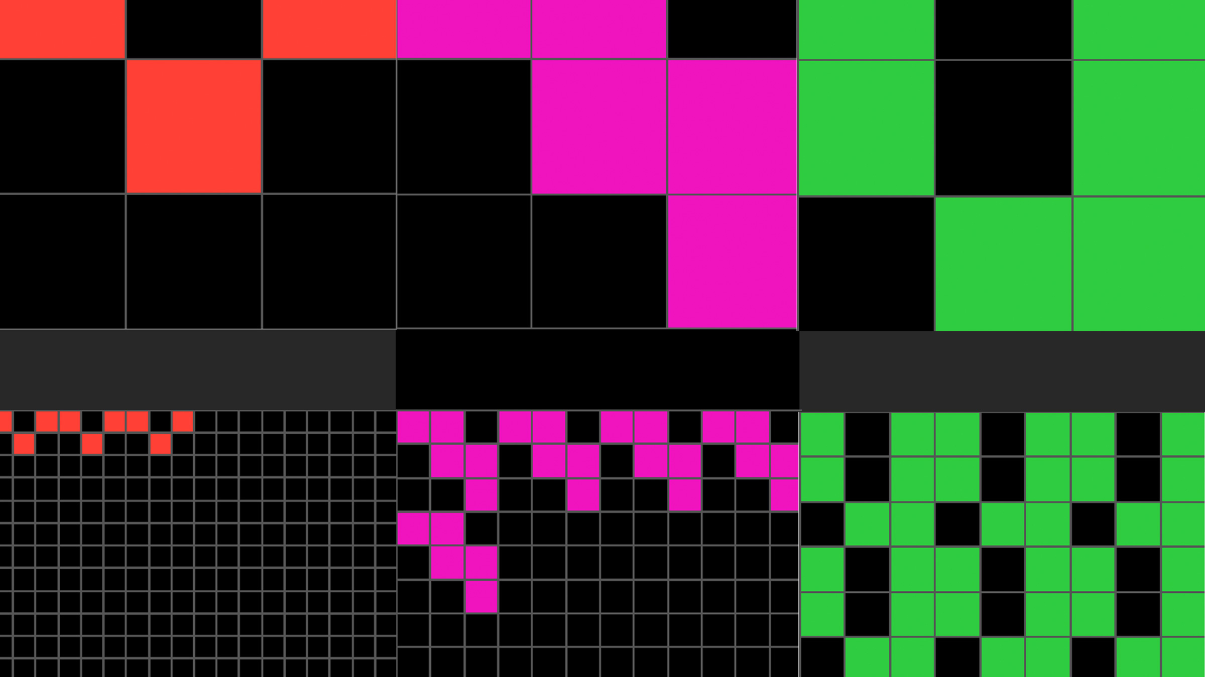 pattern of black and florescent colored blocks