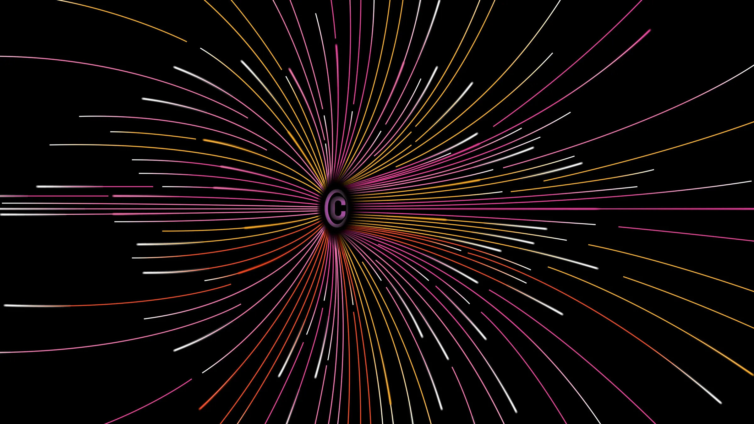 Copyright symbol at center of strings of colored light