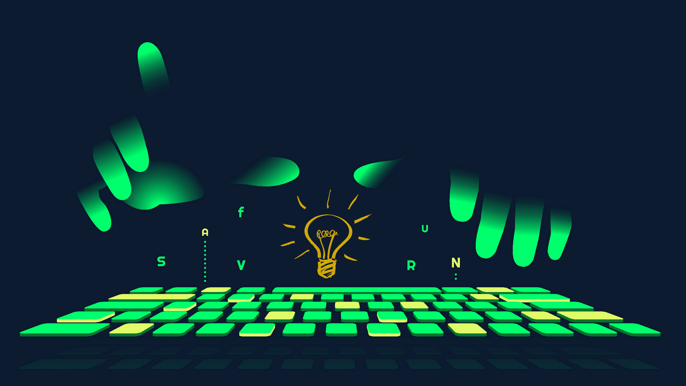 light bulb between hands over a keyboard, illustration