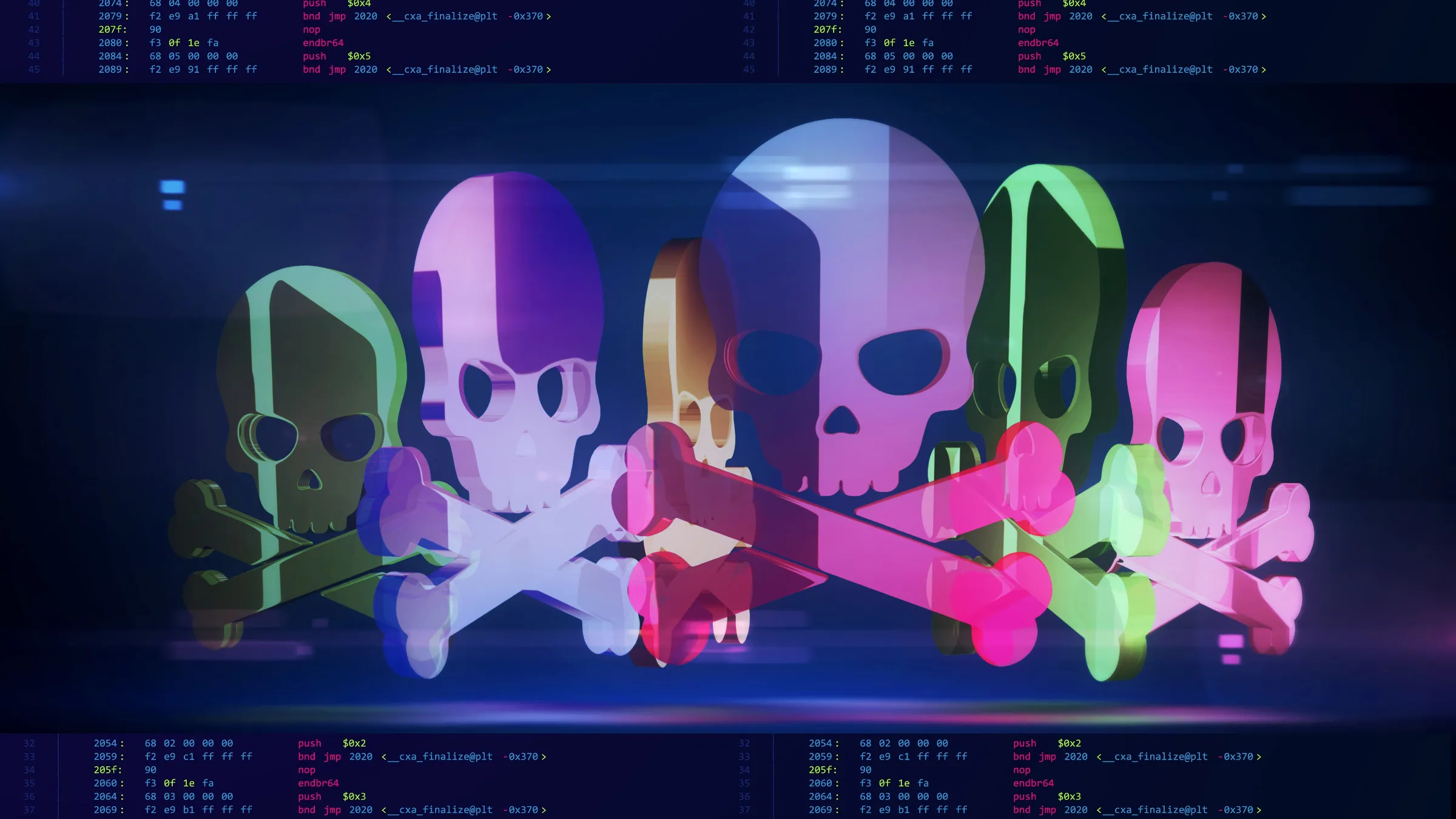 skulls and cyber attack symbols
