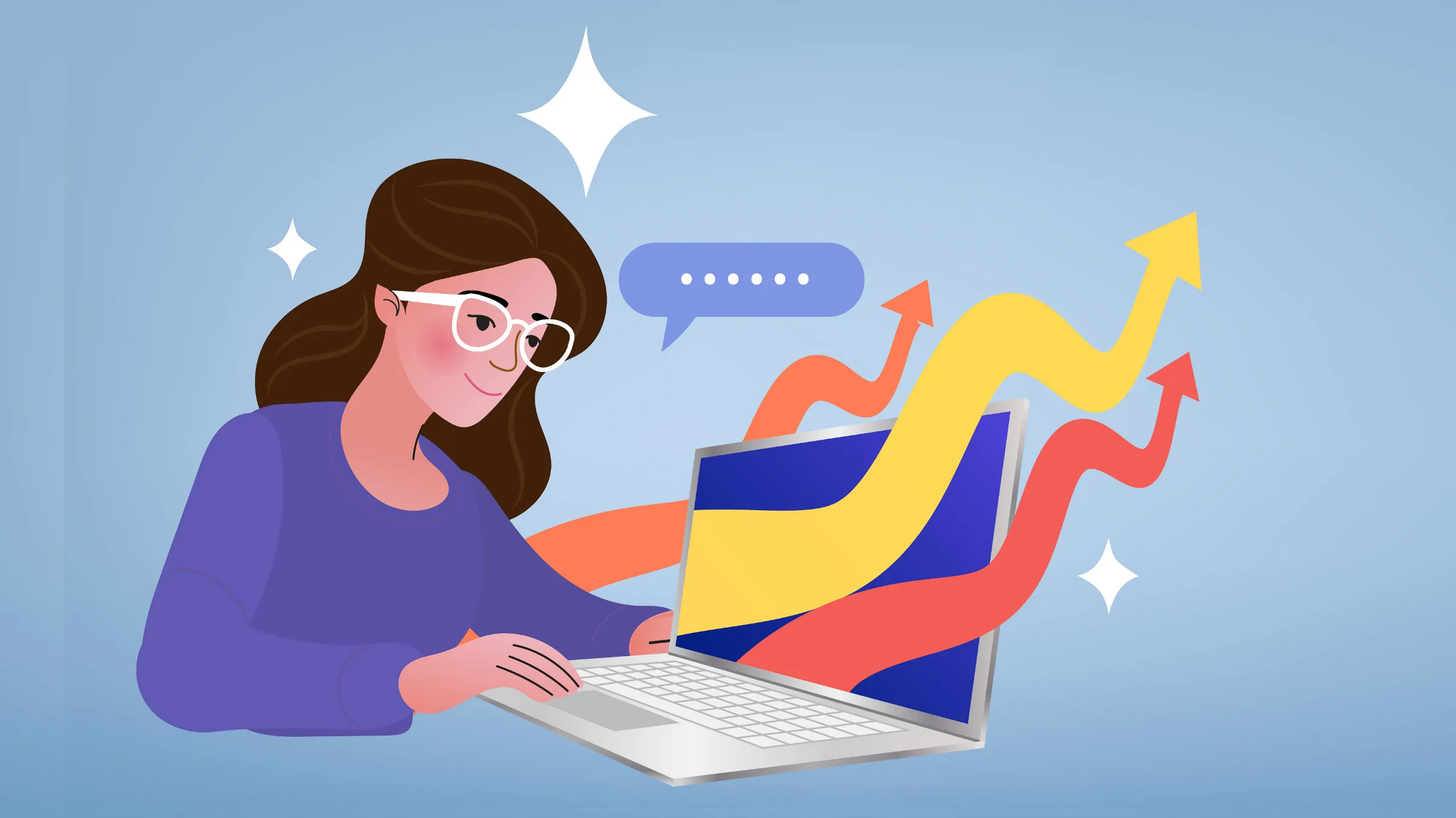 student at laptop computer, illustration