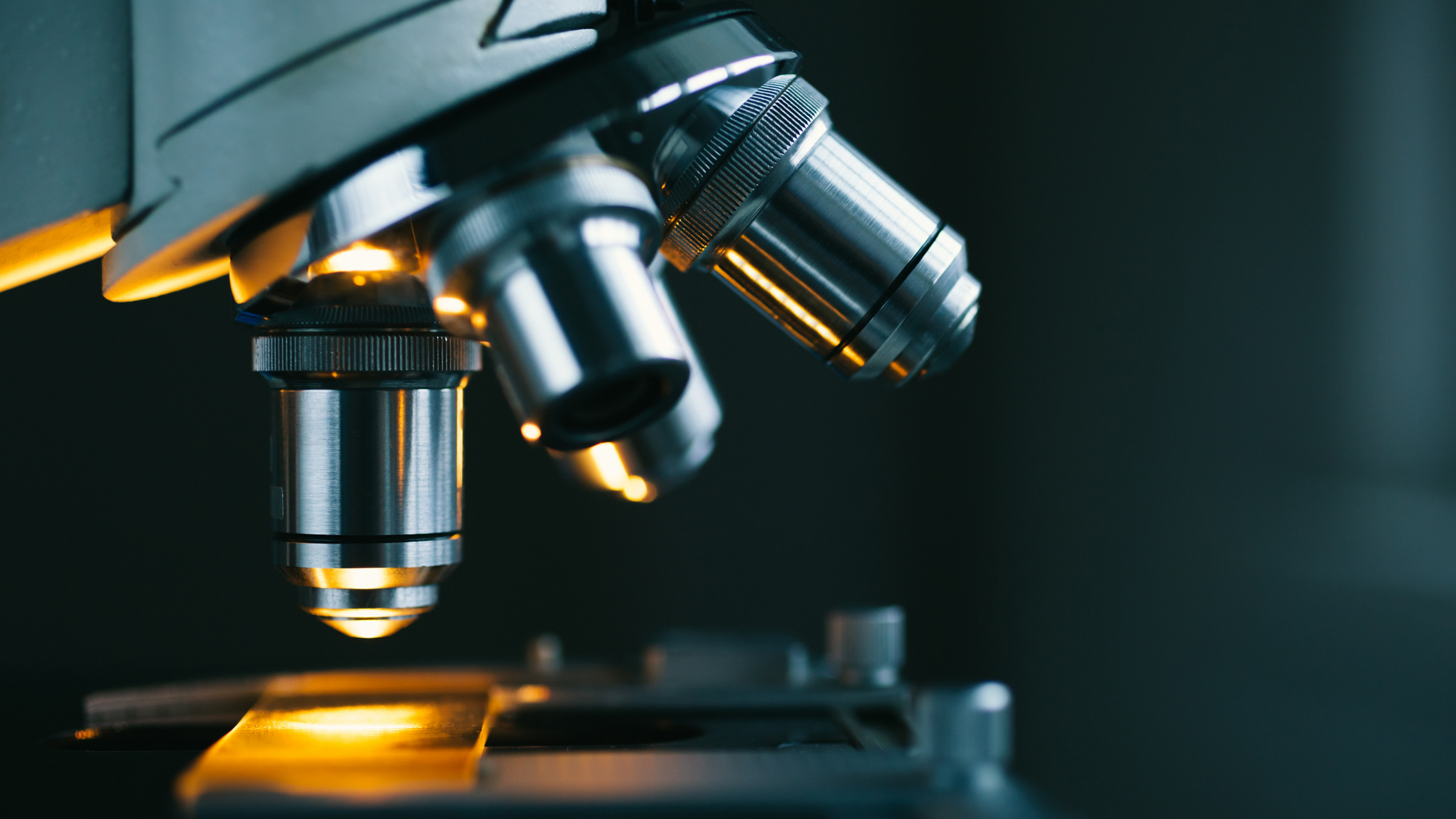 close up of microscope in laboratory